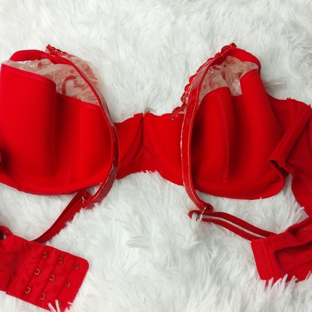Savage X Fenty Red Heart Glossy Flossy Quarter Cup Bra Size 40DD - Picture 9 of 16